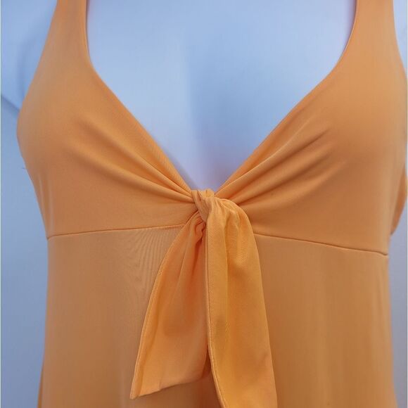 VINTAGE 80s orange sherbet tie‎ front maxi night gown dress M - Picture 4 of 14